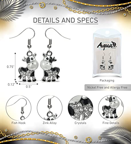 Aqua79 Cow Sparkling Earrings - Cute Silver Dangle Earrings Plated In Silver Color With Zinc Alloy Dangling Charm Sparkly Pendant, Elegant Wildlife Animal Silver Earrings Gift #TOP1