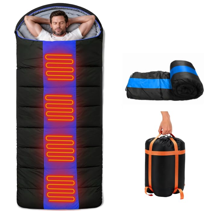 Sleeping Bags For Adults Heated Sleeping Bag Winter Sleeping Bag Water Resistant Lightweight Compact Bag Outdoor Camping Comfortable Sleeping Sackfor Kids Teens Adults Hiking (Blue)