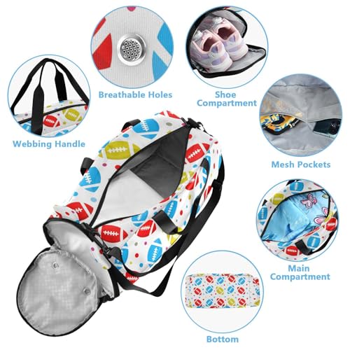 Football Star Kids Travel Duffel Bag for Boys Girls Overnight Weekend Tote Bag with Shoes Compartment for Trip Beach Swim4