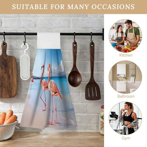 Toallas de cocina de flamenco súper absorbentes y de secado rápido para colgar 5