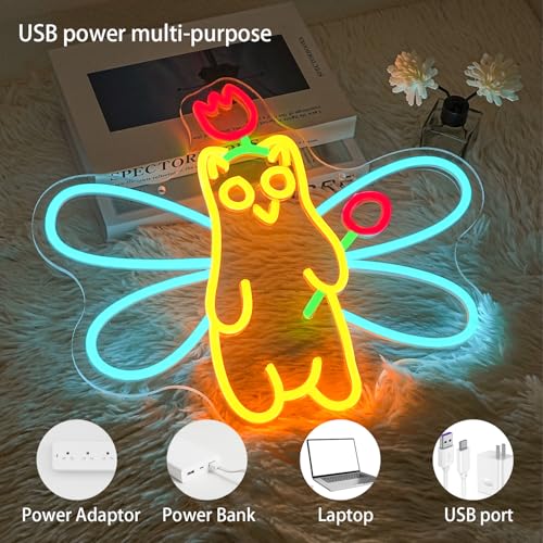 Image of Wings Cat Neon Sign for Wall Decor, Dimmable Flying Cat Club Neon Light Decorations, USB Powered LED Light Up Sign for Bedroom,Cat Cafe,Party,Home Bar Decor