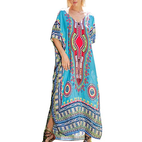 Tyidalin Robe de Plage Femme Kaftan Grande Taille Paréo Rayonne Kimono Maxi Longue Eté Bohème (Couleur 04, Taille Unique)