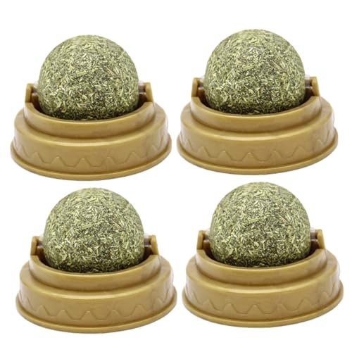 Kisangel 4 Piezas Bola de Gatera Giratoria Adhesiva para Gatos Juguete con Menta Promotor de Digestión para Limpieza Dental y Entretenimiento Interior