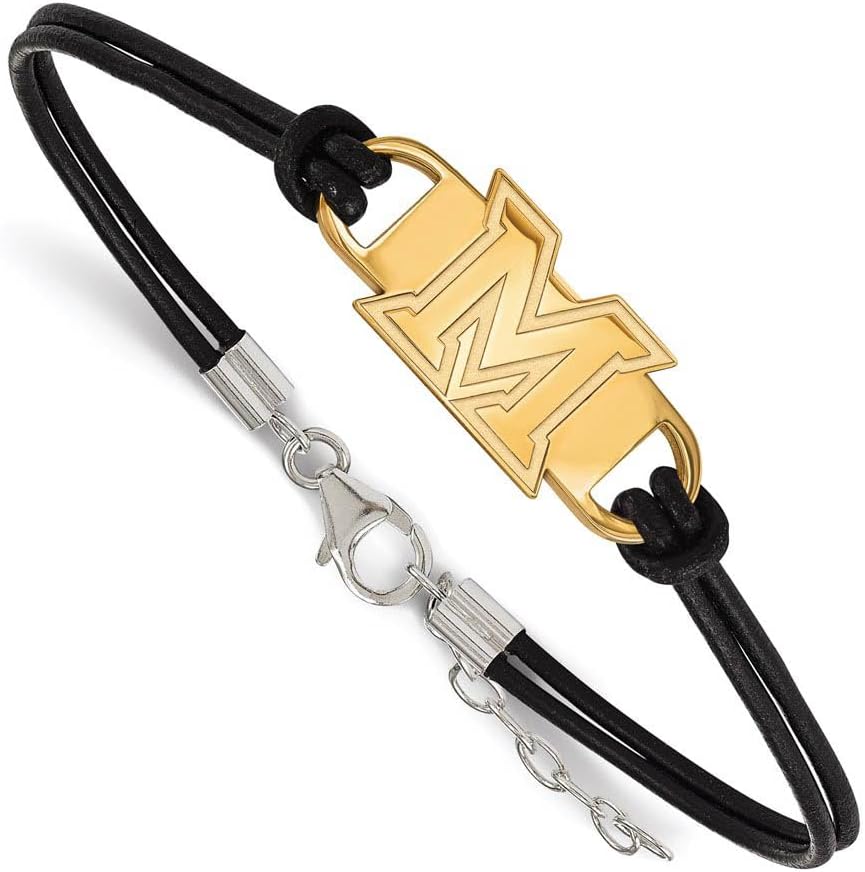 Logoart Sterling Silver Gp Miami University Leather Bracelet Small Center