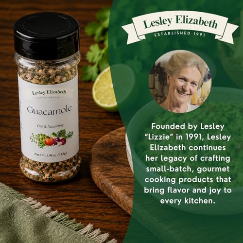 Image of Lesley Elizabeth Guacamole Dip & Seasoning - Zesty Garlic, Onion & Citrus Blend - 8.4 oz (250 ml) PET Shaker for Tex-Mex, Avocado Dips & Party Snacks