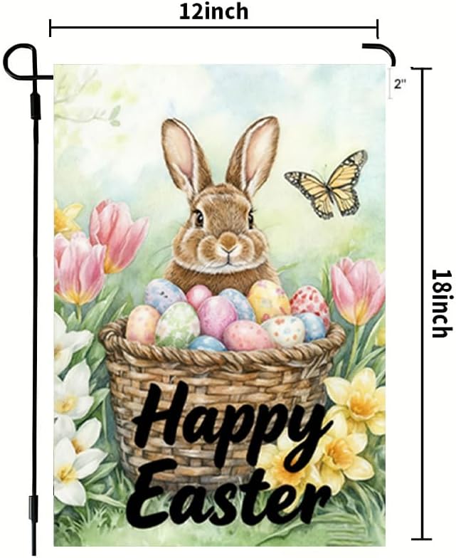 Happy Easter Garden Flags 12x18 Double Sided, Small Burlap Bunny Floral Butterfly Garden Flag Easter Holiday Outdoor Yard Decorations - Image 3