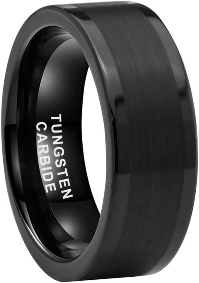 TUTISS 8mm Silver/Black/Gunmetal/Gold Tungsten Rings for Men Women Fashion Engagement Wedding Bands Matte Polished Pipe Cut Comfort Fit