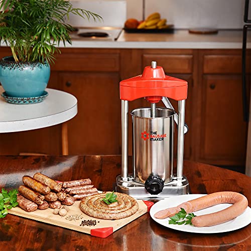 The Sausage Maker - 5 Lb. Heavy Duty Vertical Sausage Stuffer - Includes Stuffing Tubes - Stainless Steel Frame, Metal Gears #TOP2