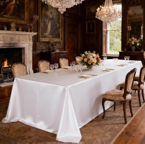 Nappe ronde en satin blanc lavable pour masquer les tables - 3