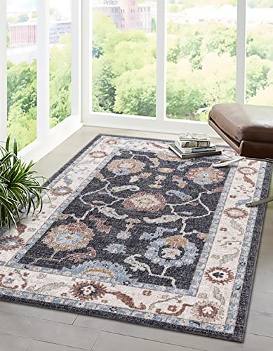 Rugs.com Eco Traditional Collection Rug – 10' x 13' Charcoal Gray Medium Rug Perfect for Living Rooms, Large Dining Rooms, Open Floorplans