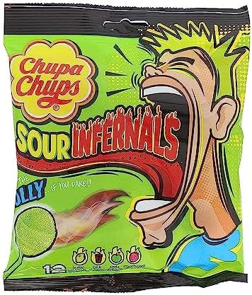 Chupa Chups Sour Infernals 12 Assorted Flavour Sour Lollipops, 114g