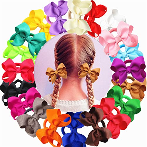 Zoonai 3 Inch Baby Girl Hair Bows Elastic Hair Tie Accessories Bow Ponytail Holder - Set Of 2 (Orange) #TOP1