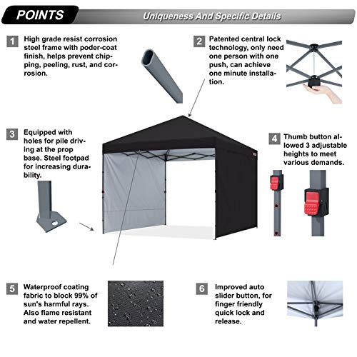 ABCCANOPY 3x3M Pop up Gazebo With Two Side Panels Upgraded Roller Bag, 4 Weight Bags, Stakes and Ropes (Black) - Image 2
