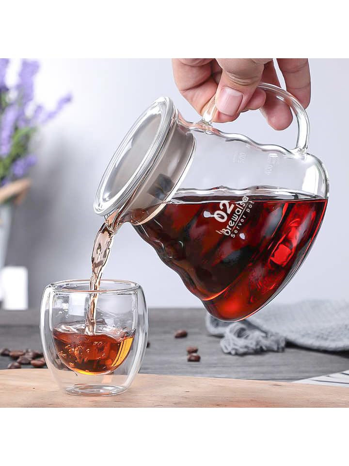 Image of Coffee Glass Server Pot with Lid - 600ml Capacity (02 Size) Heat Resistant Carafe for Pour Over Coffee Maker