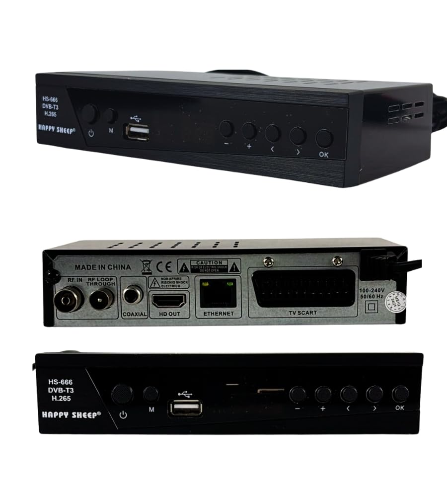 Decoder Digitale Terrestre DVBT-2 H.265-HEVC 10 Full HD HDMI/Scart USB LAN con Display Telecomando