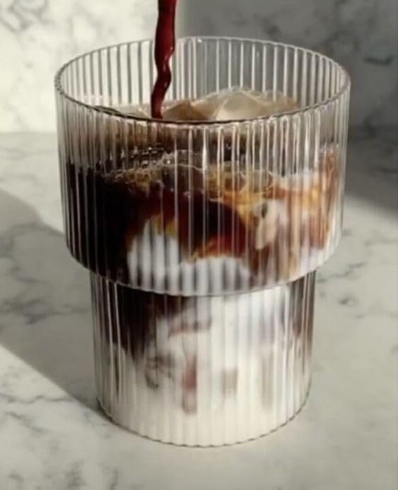 Image of WEZOSHINET Ribbed Heat Resistant Drinking Glasses Cup with Vertical Stripes Pattern for Iced Coffee Cups Whiskey Cocktail Beer Water Glasses for Home Party Bar (2Pcs /190 ML)