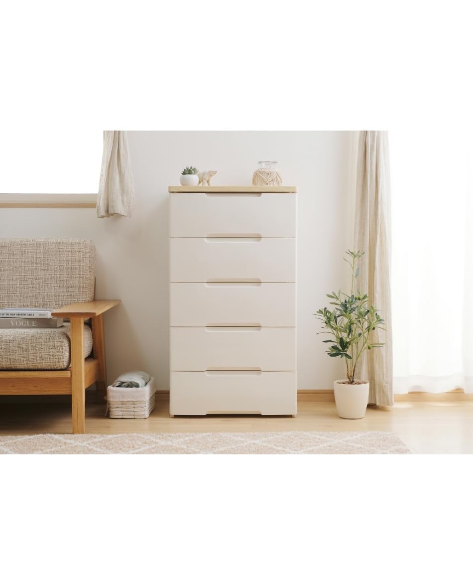 stp-4029　収納チェスト　5段　73×41×100cm　ウッドトップチェスト　木製天板　プラチェスト　白　引出収納　衣類　小物　収納家具　タンス チェスト 5段 組み立て簡単 収納ボックス タンス ウッドトップチェスト