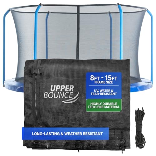 Machrus Upper Bounce Round Trampoline Net Replacement 15 FT for Top-Ring Flex Enclosure System Uses 6 Curved Poles Tear and Weather-Resistant Lightweight Foldable