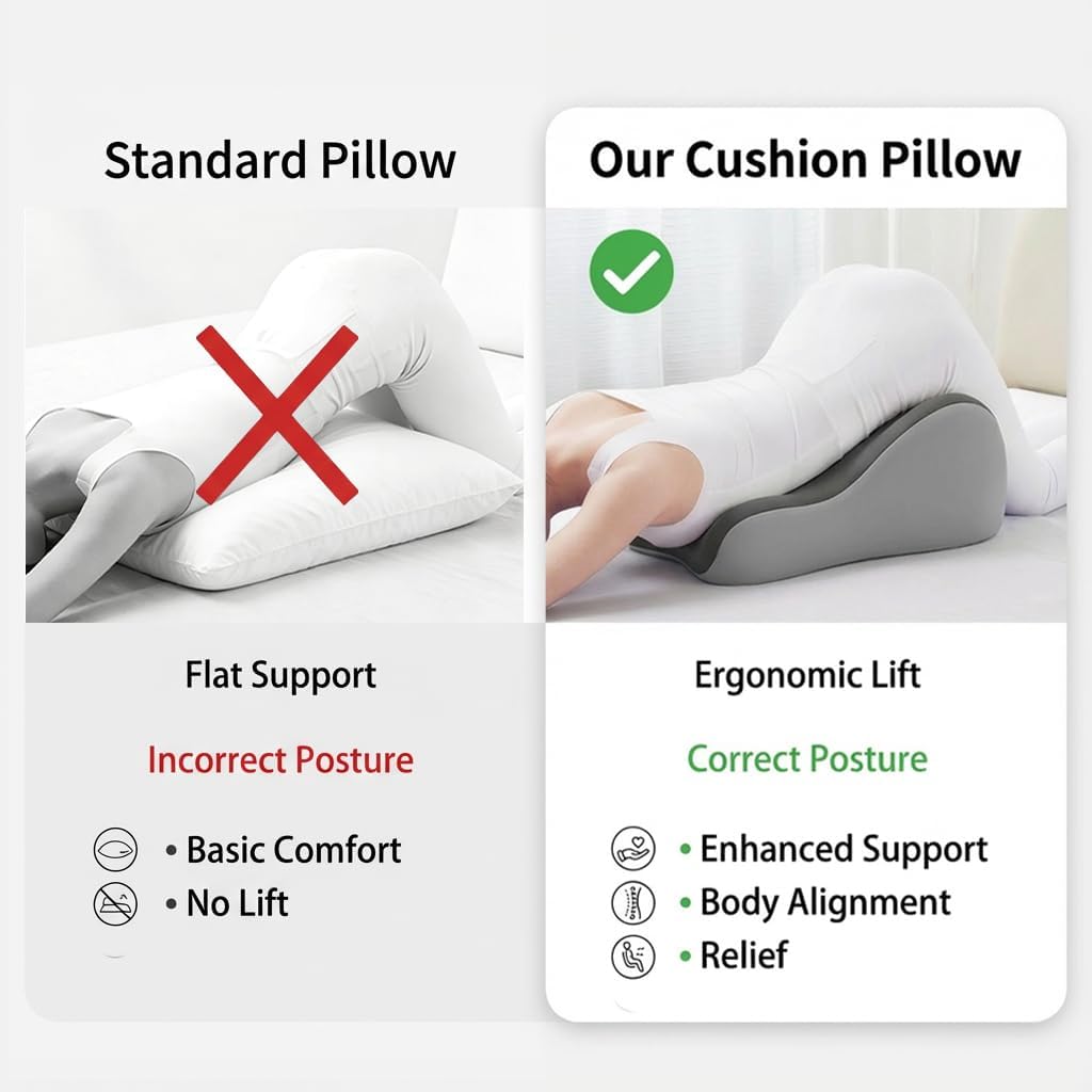 Ergonomic Natural Latex Pillow for Adults & Pregnancy | Multi-Position Support Cushion for Sleeping, Lounging, Reading & Couples | Removable Washable Cover (Gray)