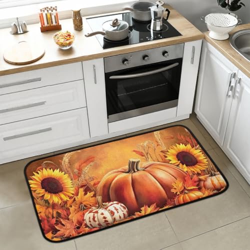 Kitchen Mats, Autumn Fall Maple Leaf Pumpkin...