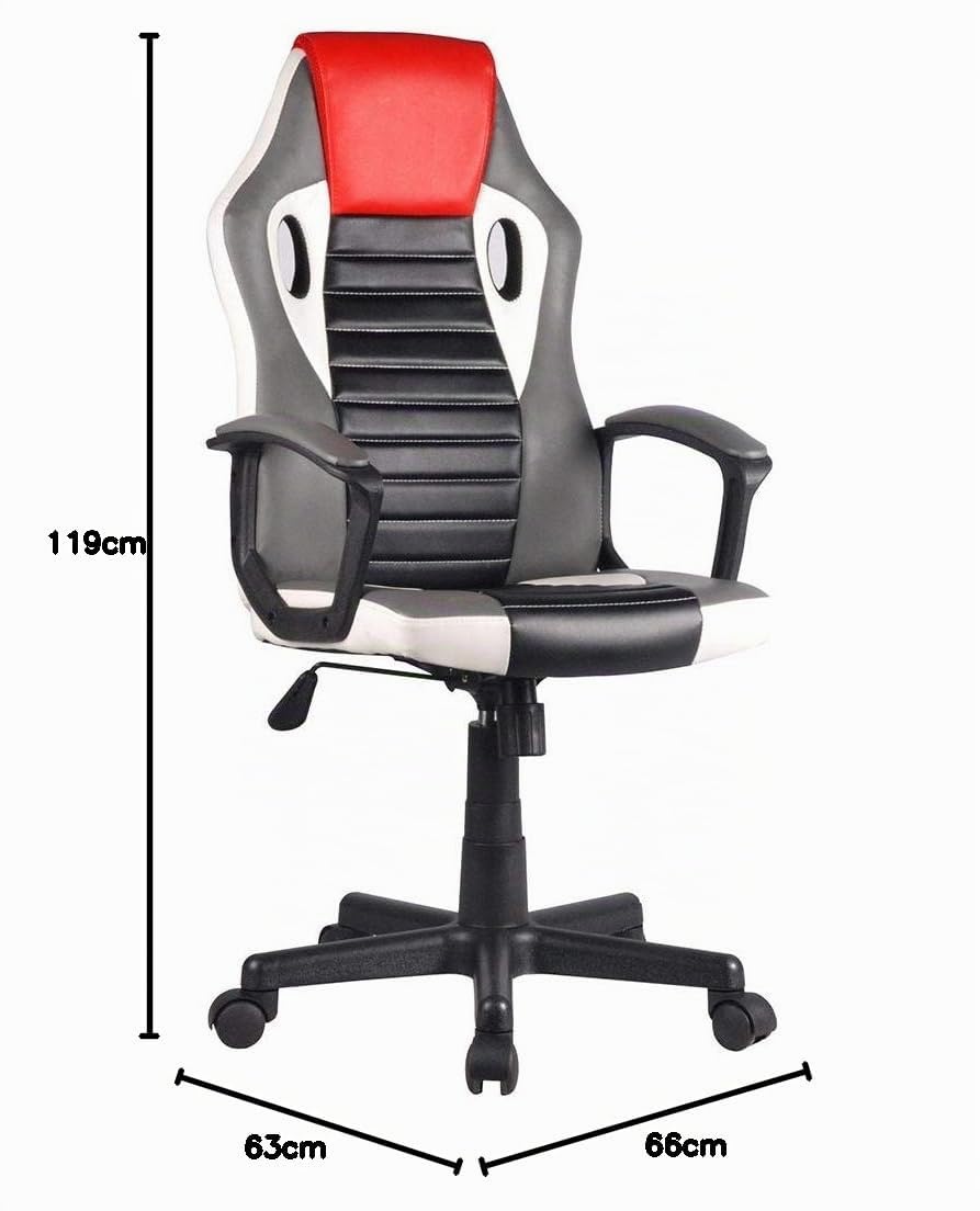 BAKAJI Poltrona Presidenziale Ergonomica Sedia Gaming Racing da Scrivana in Eco Pelle Arredo Ufficio Casa Cameretta Sala Riunioni Regolabile in Altezza Girevole e Direzionale (Rosso)