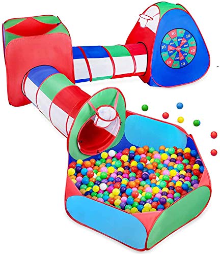STLOVe TúNel Tienda De Juego del TúNel,Personalizado Plegable PortáTil Tienda TelescóPica para NiñOs(No Incluye Pelota)│Tela Engrosada+Alambre audaz│8 Bolas+2 Caja de Baloncesto+4 Dardos