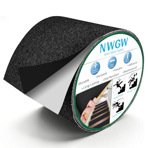 Image of Black Anti-Slip Stair Treads Tape,4 inch x35FT Heavy Duty PVC Non-Skid Grip Tape for Wooden Steps, Indoor /Outdoor Stairs, Pool Decks - Peel & Stick Waterproof Safety Traction