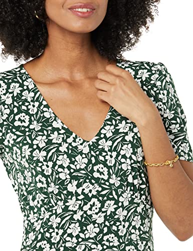 Image of Amazon Essentials Women's Short Sleeve V-Neck Gathered Flattering Fit and Flare Dress