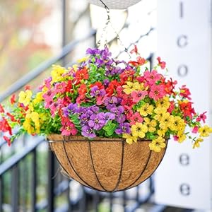 Der Rose Artificial Hanging Flowers Basket for Outdoors Fake Hanging Plants Spring Summer Decoration UV Resistant for Garden Front Porch Patio Balcony Decor Der Rose Artificial Hanging Flowers Basket for Outdoors Fake Hanging Plants Spring Summer Decoration UV Resistant for Garden Front Porch Patio Balcony Decor