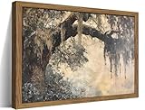 Framed Cottagecore Canvas Wall Art, Vintage Live Oak Tree Pictures Print, Charleston Spanish Moss Oil Paintings, Farmhouse Savannah Southern Wall Decor for Entryway Living Room – 8x10 inch