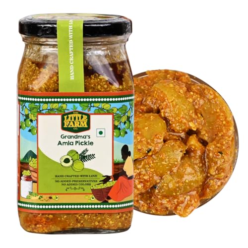 Image of THE LITTLE FARM CO Amla Pickle - Awla ka Achar | Less Oil Mustard Base Homemade Gooseberry Pickles with masala | No Added Preservatives, No Artificial Flavours | Traditional Recipe, 400g