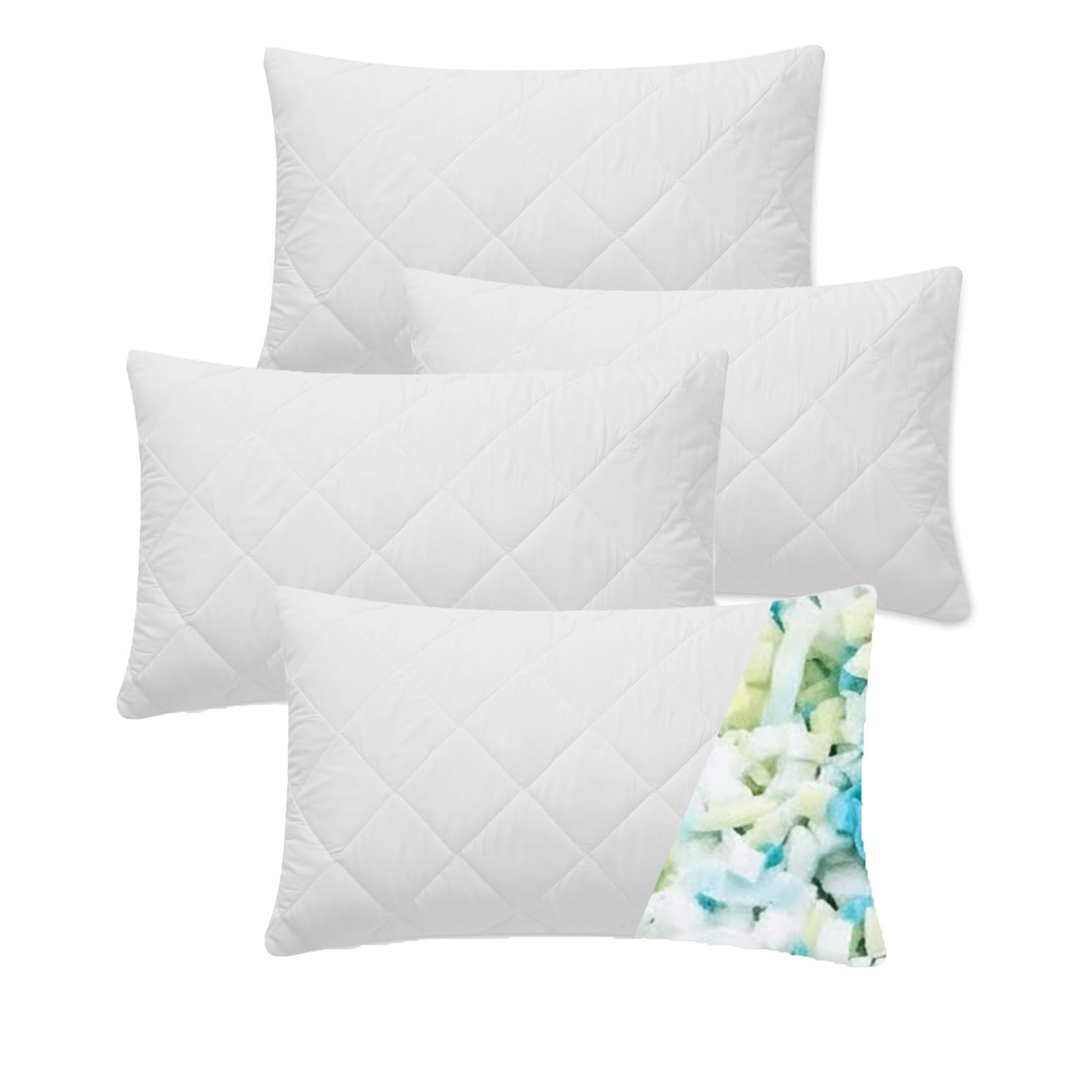 Tt Threadtrade Pack Of 4 Ultra-Comfort Shredded Foam Pillows, Soft & Firm Support, Breathable, Adjustable Loft Sleeping Pillows, Comfort For Back, Side & Stomach Sleepers (Set Of 2) (Pack Of 4)