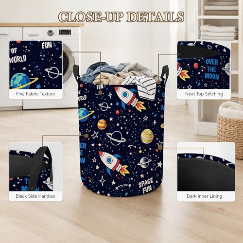 Image of Laundry Hamper, Rocket Space Collapsible Planet Stars Laundry Baskets Waterproof Oxford Cloth With Handles, Clothes Storage Bucket For Bathroom /Bedroom 16 inch x 20.8 inch