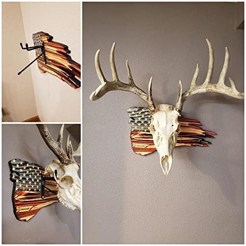 European Trophy Mount Plaque Skull Hanger Kit, USA Flag Game Display Wooden Deer Hanger Skull Hanger Base Wall Mount and Mount Taxidermy Antlers Skull Home Outdoor Decor