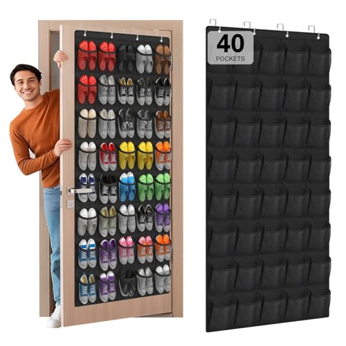 Consejos para Comprar Zapatera para Puerta para comprar hoy. 46 Hualleko Organizador de zapatos sobre la puerta, estante colgante de 40 bolsillos para puerta de clóset, soporte de almacenamiento de zapatos con bolsillo grande de malla para...
