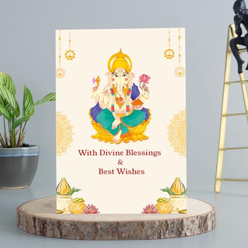 Image of GOLDEN PEACOCK Shri Ganesha Pooja Box with Divine Blessings Card - Spiritual Gift & Festive Decor