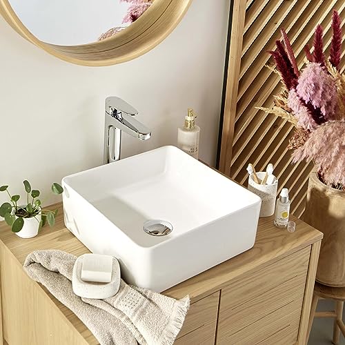 MOB-IN Vasque à poser carrée en céramique blanche 36cm