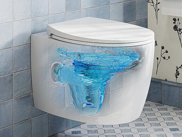 HOROW Inodoro suspendido HR-TG04W, inodoro compacto montado en pared con asiento de cierre suave, inodoro redondo de cerámica con doble descarga 1.06 GPF/1.6 GPF, blanco miniatura 5
