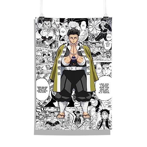 Image of MCSID RAZZ - Demon Slayer - Gyomei Himejima - The Stone Hashira Design A4 Size Poster (With Frame) - Best Gift For Demon Slayer Fans /Best Artifacts To Your Home & Decor /For Anime Fandom