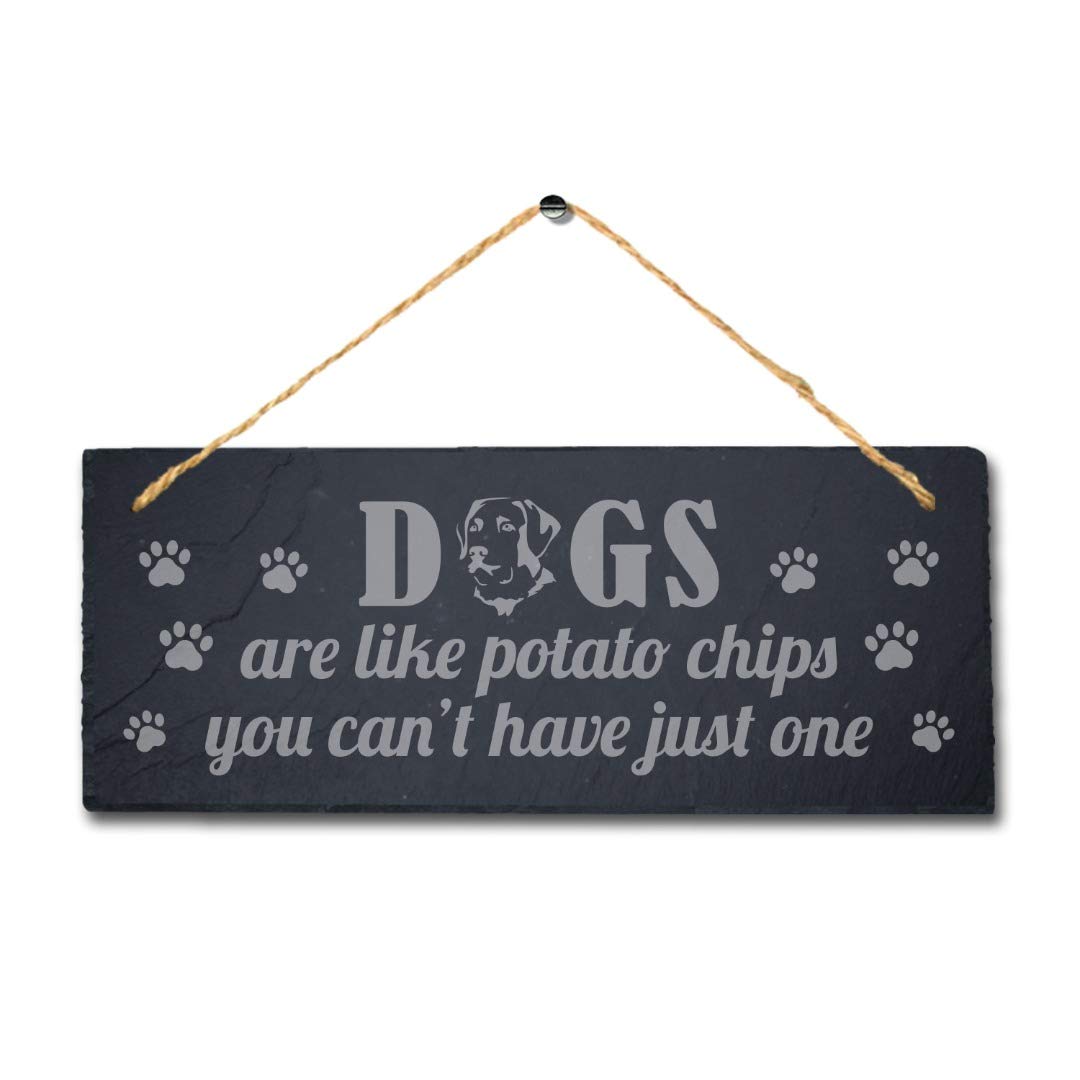 Stukk Crazy Laugh Poop Laser Kitten Puppy Pup Home Pet Sign (Dogs are Like Potato Chips), Natural Engraved Slate Stone Plaque - Image 3