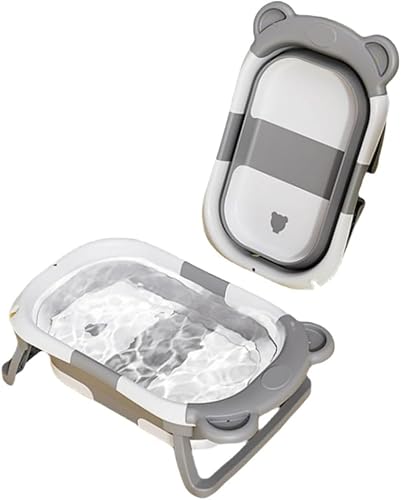 TAKEYベビーバス 折りたたみ 滑り止め 簡易収納 赤ちゃん お風呂 浴槽 バスタブ 沐浴 シンク 新生児 0-1.5歳 (ベーシック,グレー)
