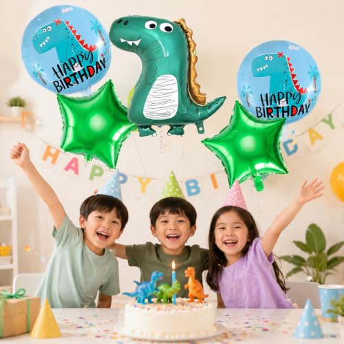 Image of Dinosaur Theme Foil Balloon Set for Birthday Decoration, Set of 5