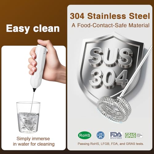 Image of SUPRUS Ultra Fast Handheld Milk Frother Double Whisk with Stand 2 Batteries Stainless Steel for Lattes Cappuccino Matcha Hot Chocolate Coffee Bar Accessories Kitchen Gadgets Gift