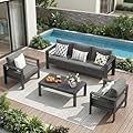 Solaste Aluminum Outdoor Patio Furniture Set, 5 Seats Patio Sectional Sofa with 5" Thick Cushion, Outdoor Patio Set with Coffee Table for Porch, Yard, Backyard, Deck, Grey