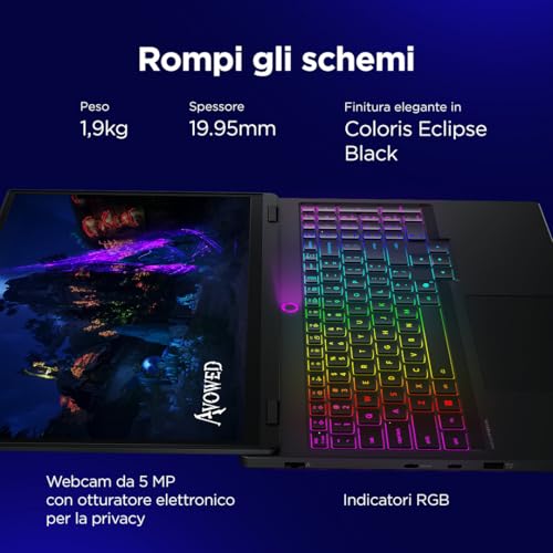 Legion 5 Gaming Laptop - Display OLED WQXGA 15" 165Hz, Nvidia GeForce RTX 5070 8GB, Intel Core i7-14700HX, RAM 32GB, SSD 1TB, Windows 11 Home, Tastiera RGB italiana - Eclipse Black - Notebook - Immagine 2