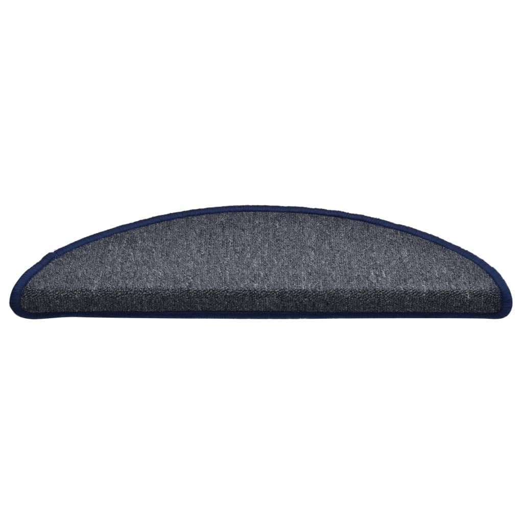 Lot de 15 tapis d'escalier - 56 x 17 x 3 cm - Gris foncé - Bleu - Semi-circulaires - Antidérapant - Lavable - Protection contre les marches et le bruit - Pour escaliers en bois, escaliers en