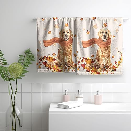Fall-Funny-Dog-Hand-Towels-for-Bathroom-2Pcs-Autumn-Maple-Leaves-Kitchen-Towel-Golden-Retriever-Dog-Dish-Towels-Soft-Absorbent-Bath-Towel-for-Thanksgiving-Farmhouse-Decor-144-x-283-Inch Fall Funny Dog Hand Towels for Bathroom 2Pcs Autumn Maple Leaves Kitchen Towel Golden Retriever Dog Dish Towels Soft Absorbent Bath Towel for Thanksgiving Farmhouse Decor 144 x 283 Inch