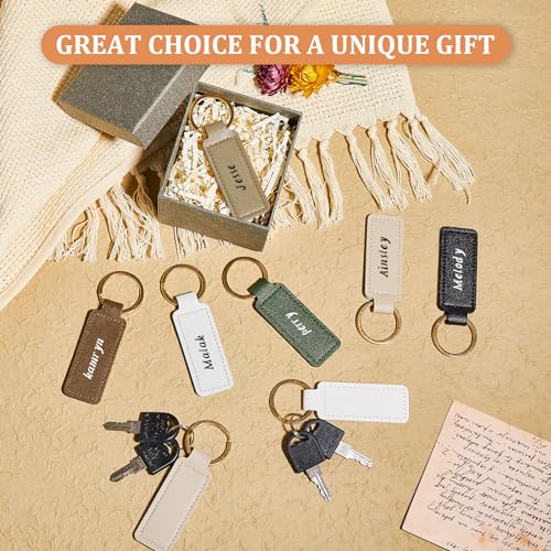 Image of Leather Key Fob Kit with Metal Rings, PU Leather Keychains Blank for Laser Engraving, DIY Craft Tools