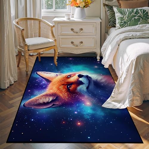 Galaxy Fox Rug Large 3D Cute Foxes Area Rugs for Bedroom Living Room Playroom Boys Kids Cartoon Colorful Carpet Glitter Stars Throw Rugs Floor Mat 71 in x 47 in Galaxy 10 4' x 6' (Rectangula