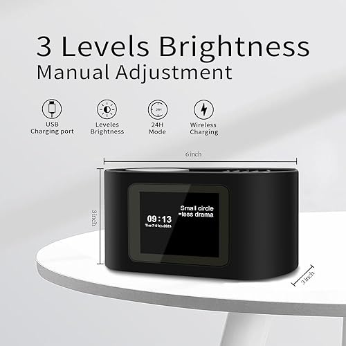 Miniatura 2 de InspireCo Reloj despertador digital Clockspire con el único reloj que muestra cotizaciones, carga inalámbrica, regulable, ideal para dormitorio u